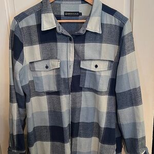 Comfy, durable United by Blue blue flannel shirt, size XL.
